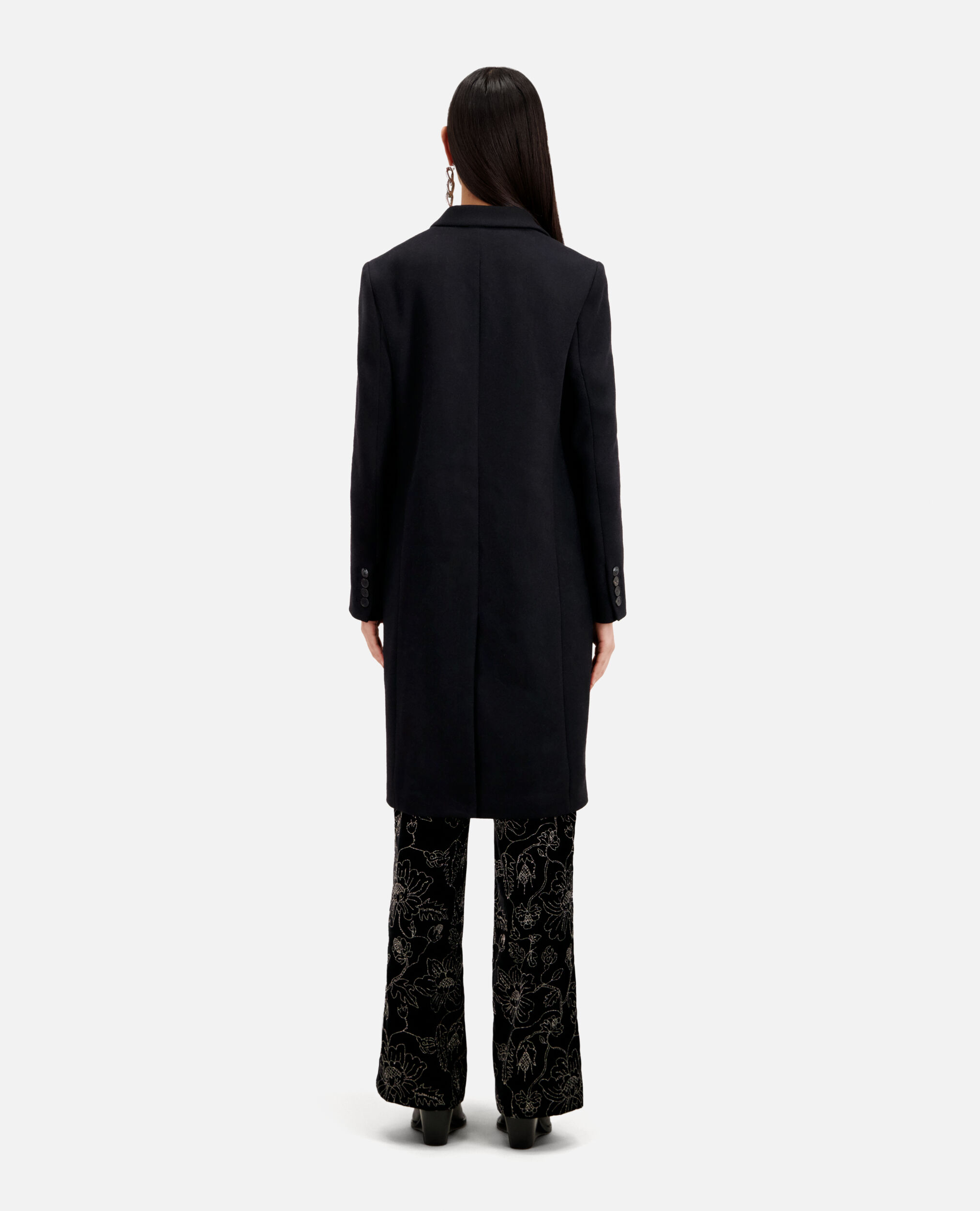 Long black coat in wool blend