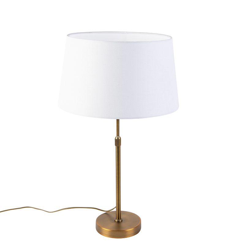 Bronze tafellamp met linnen kap wit 35cm - Parte