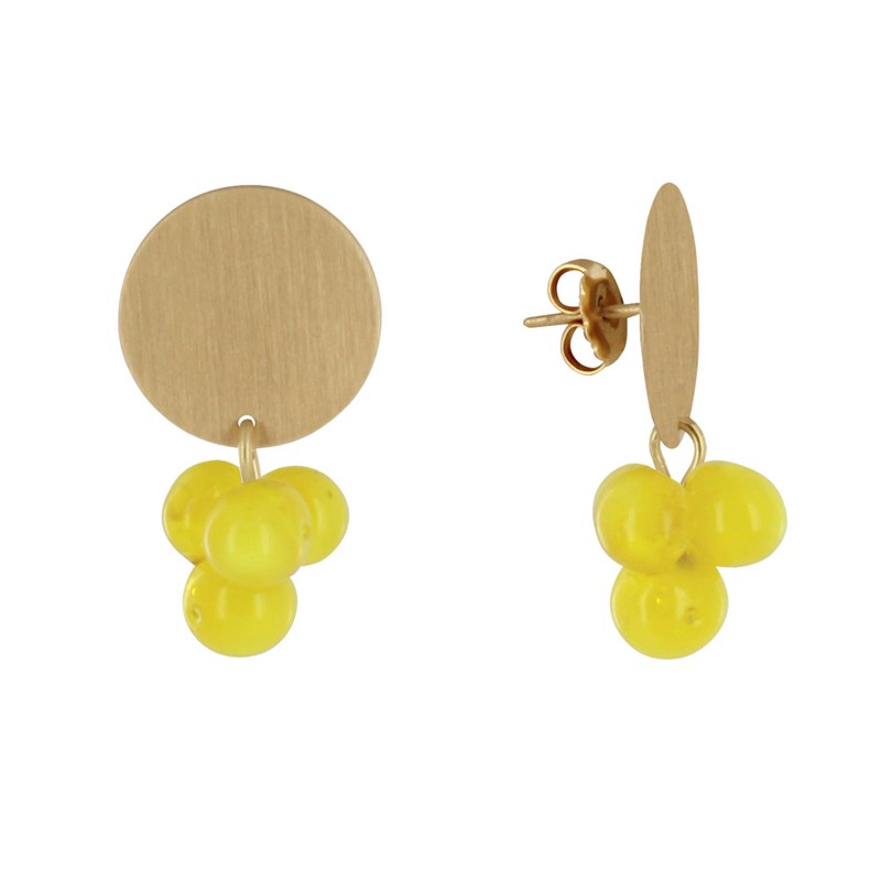 Boucles d'Oreilles Pastille en Laiton et Bouquet de Perles de Verre