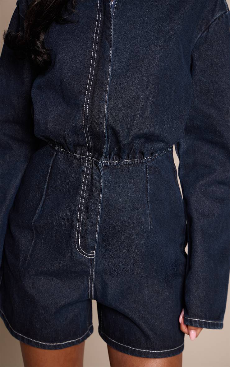 Raw Indigo Wash Combi-short En Jean Indigo Brut À Manches Longues Pour Grandes Tailles