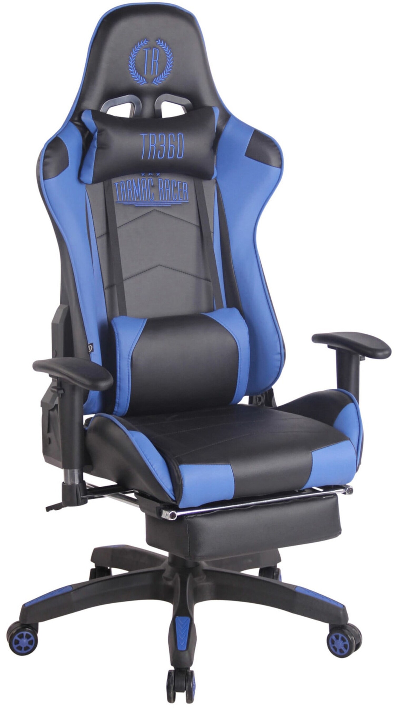 TPFLiving Racing Bürostuhl Turbine mit Fußablage Schwarz/Blau