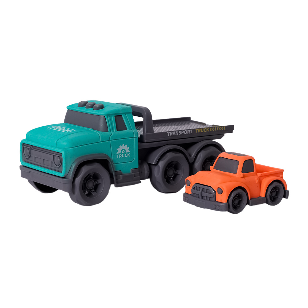 Speelgoedtopdeals BIOplastic Transportwagen met 1 auto (24 cm) – Duurzaam & Huishoudproof Speelgoed