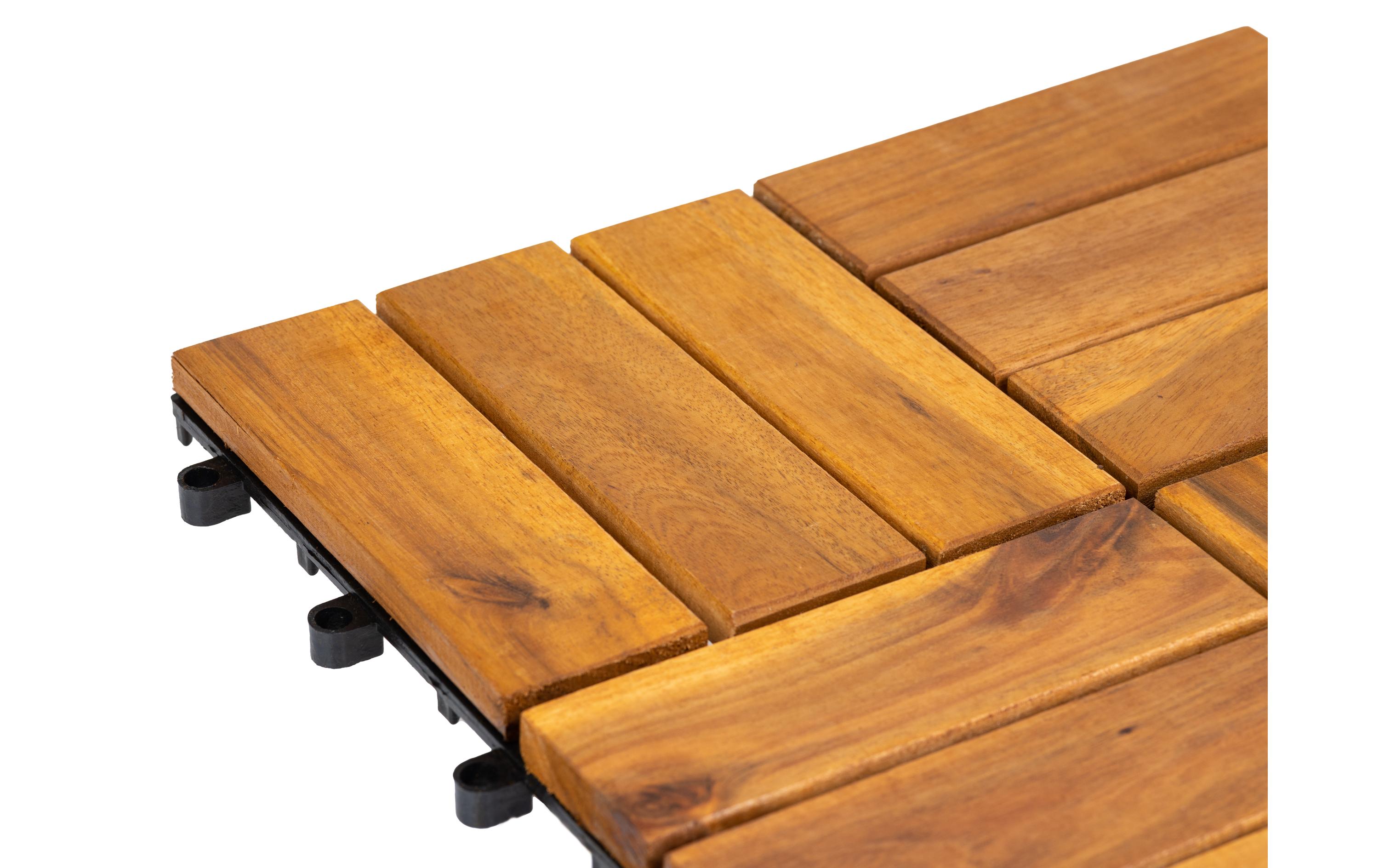 Balkon- und Terrassenplatten Akazie, 30 x 30 cm, 6 StückSet aus 6 Holzfliesen mit 12 Lamellen in Mosaik-Optik