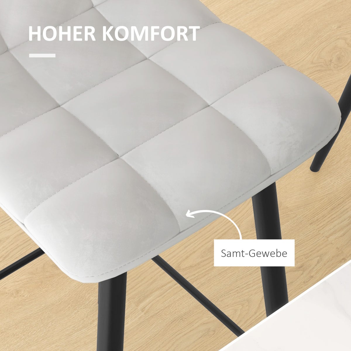 HOMCOM 2-delige barkrukkenset, bistrokrukken met voetenbank, barstoel, fluwelen bekleding, keukenstoel, barkrukset met stalen poten voor woonkamer, eetkamer, lichtgrijs, 42 x 47 x 105 cm