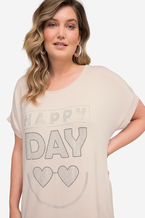 T-Shirt, oversized, Glitzerstein-Herzen, Rundhals, Halbarm