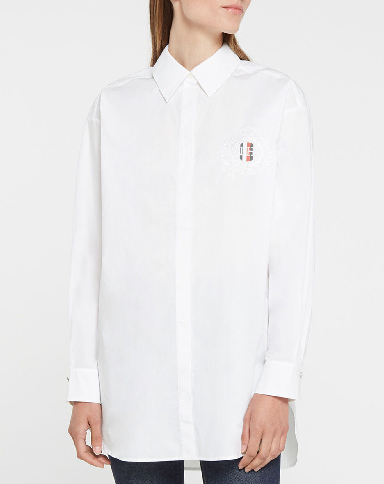 Tommy Hilfiger Chemise Regular 100% Coton Bio Abo Stripe Boyfriend blanche