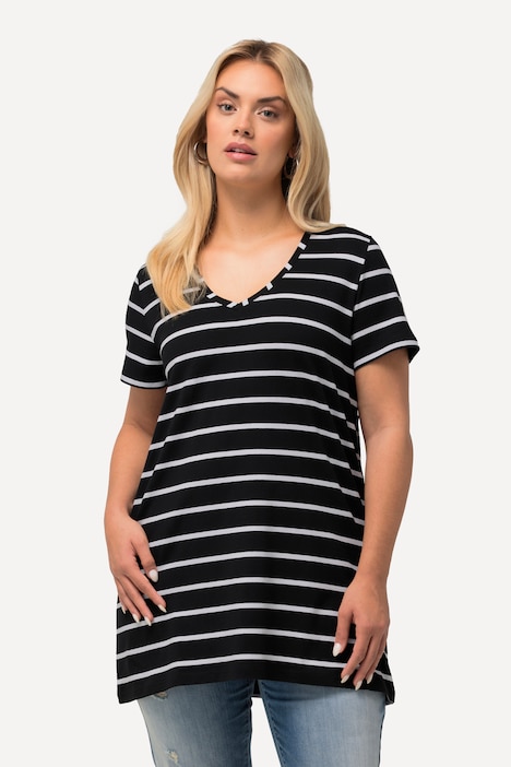 T-Shirt, Ringel, A-Linie, V-Ausschnitt, Halbarm