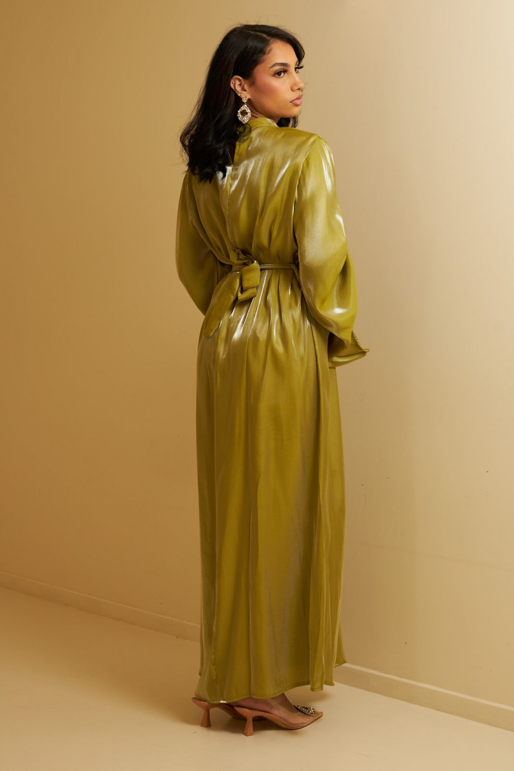 Robe pistache satinée et pailletée