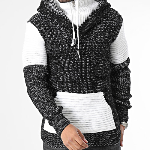 Pull A Capuche Noir Blanc
