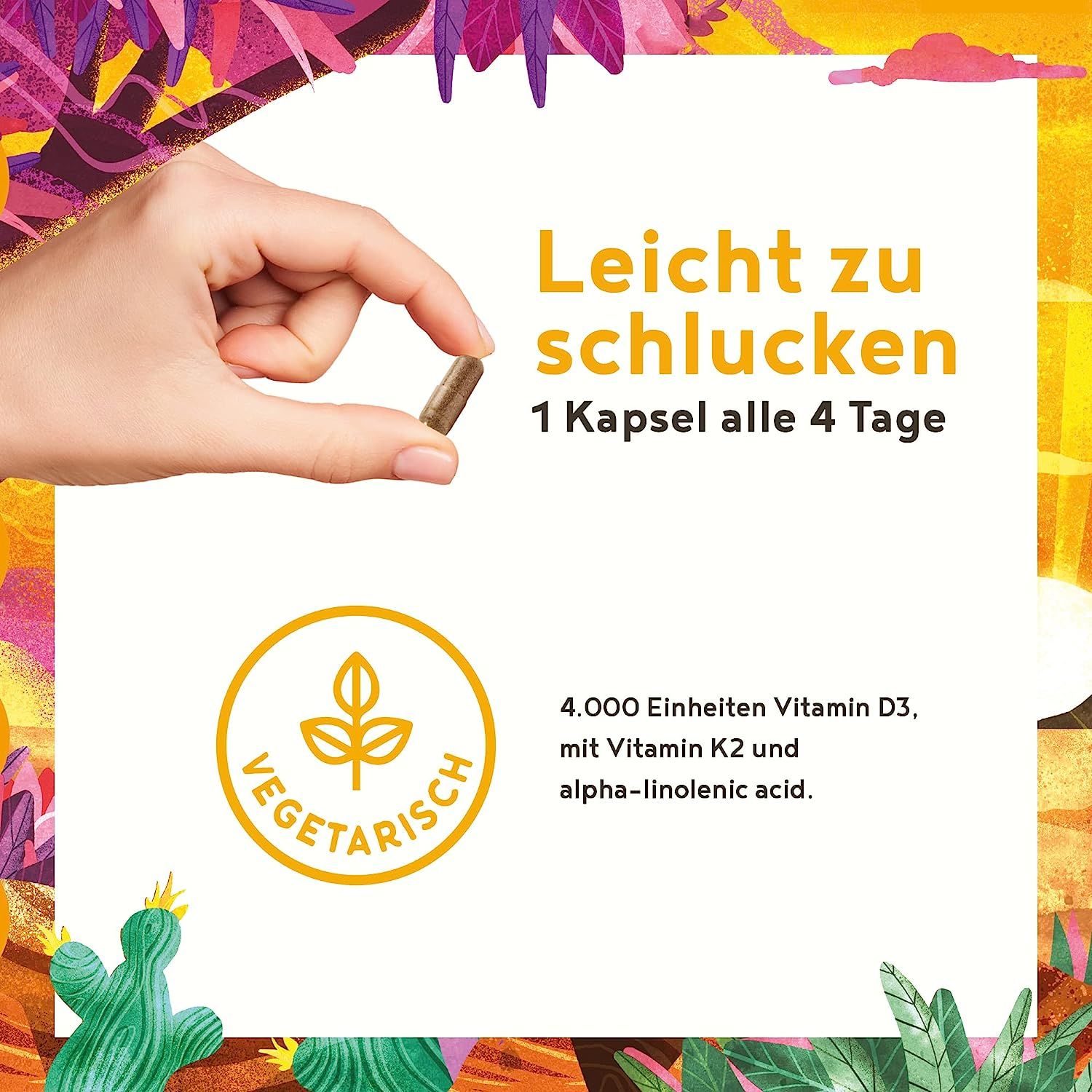 Vitamin D3, K2 (vitaMK-7, 99,99% All-Trans) und pflanzliche Omega 3 Fettsäuren