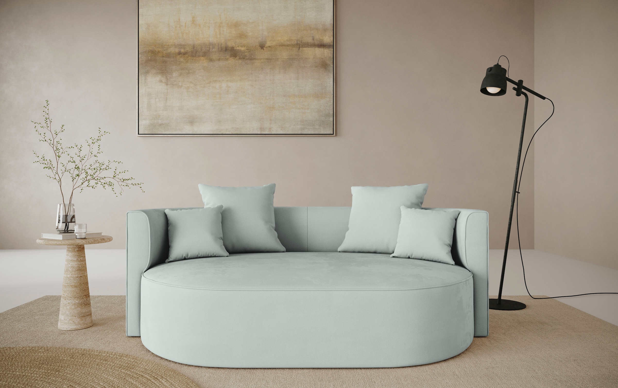 LeGer Home by Lena Gercke 2,5-Sitzer »ISALIE, rundes Loungesofa, mit Kissen, perfekt gepolstert« moderne Stoffe, mit 4 Zierkissen, extra grosse Sitzfläche