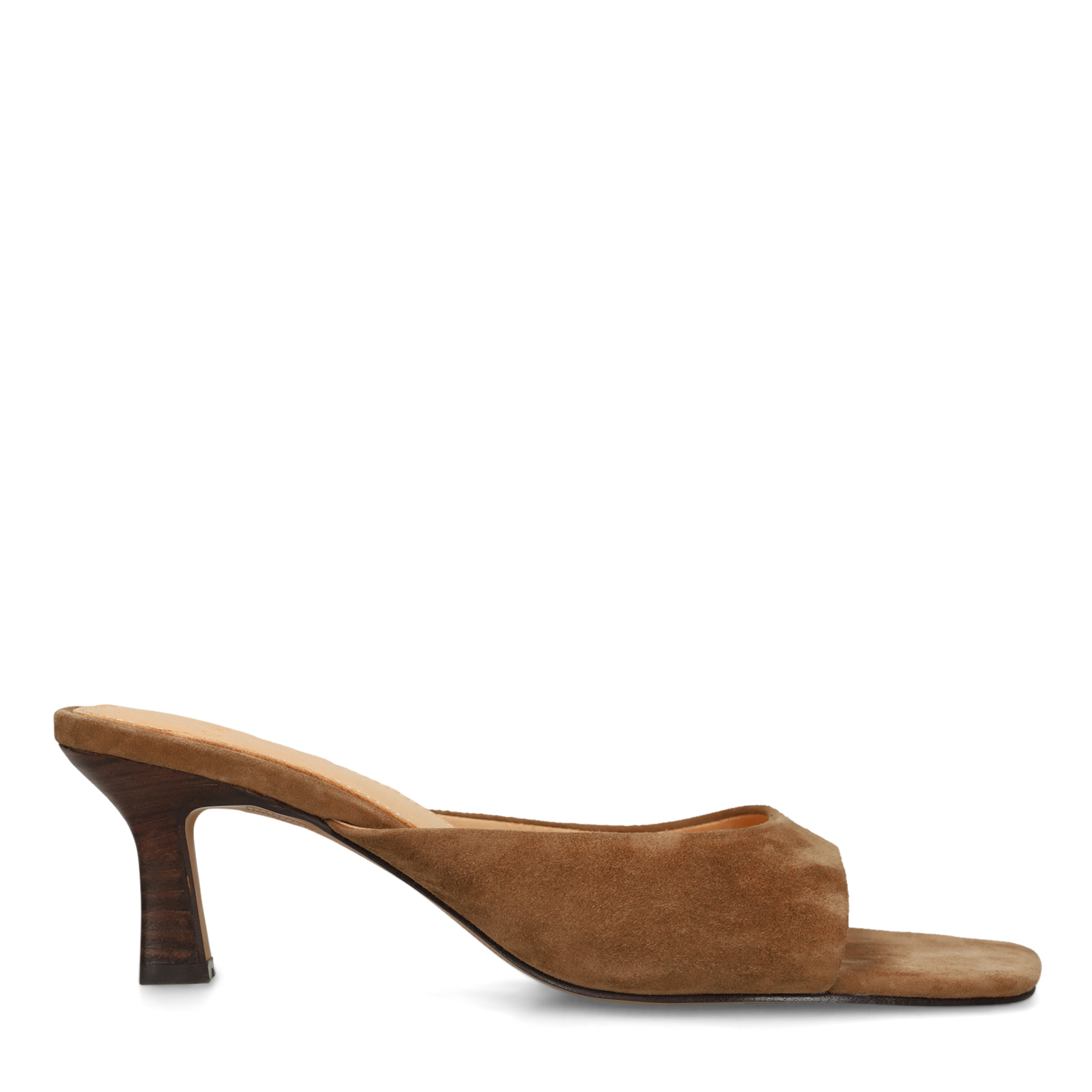 Cognac suède sandalen met hak