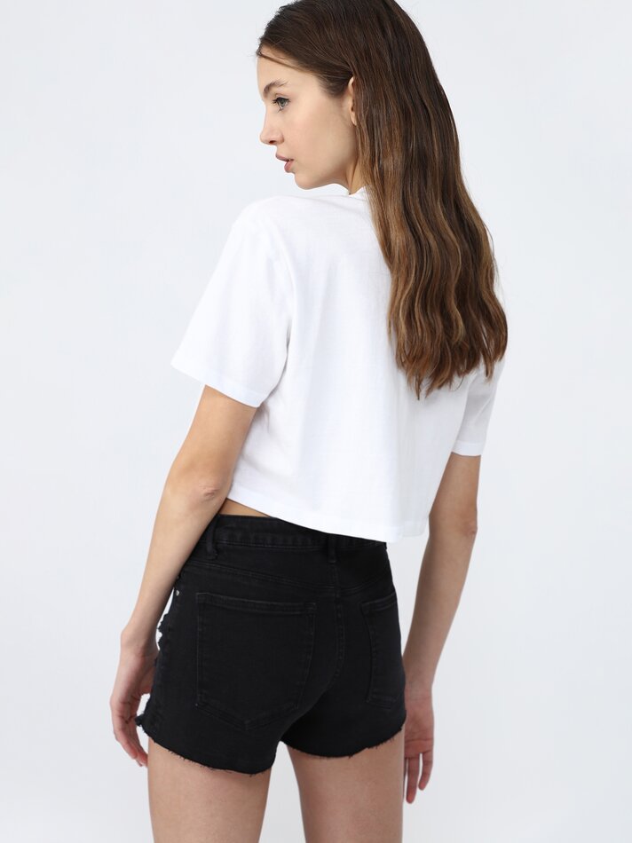 Shorts jeans rasgados - Preto