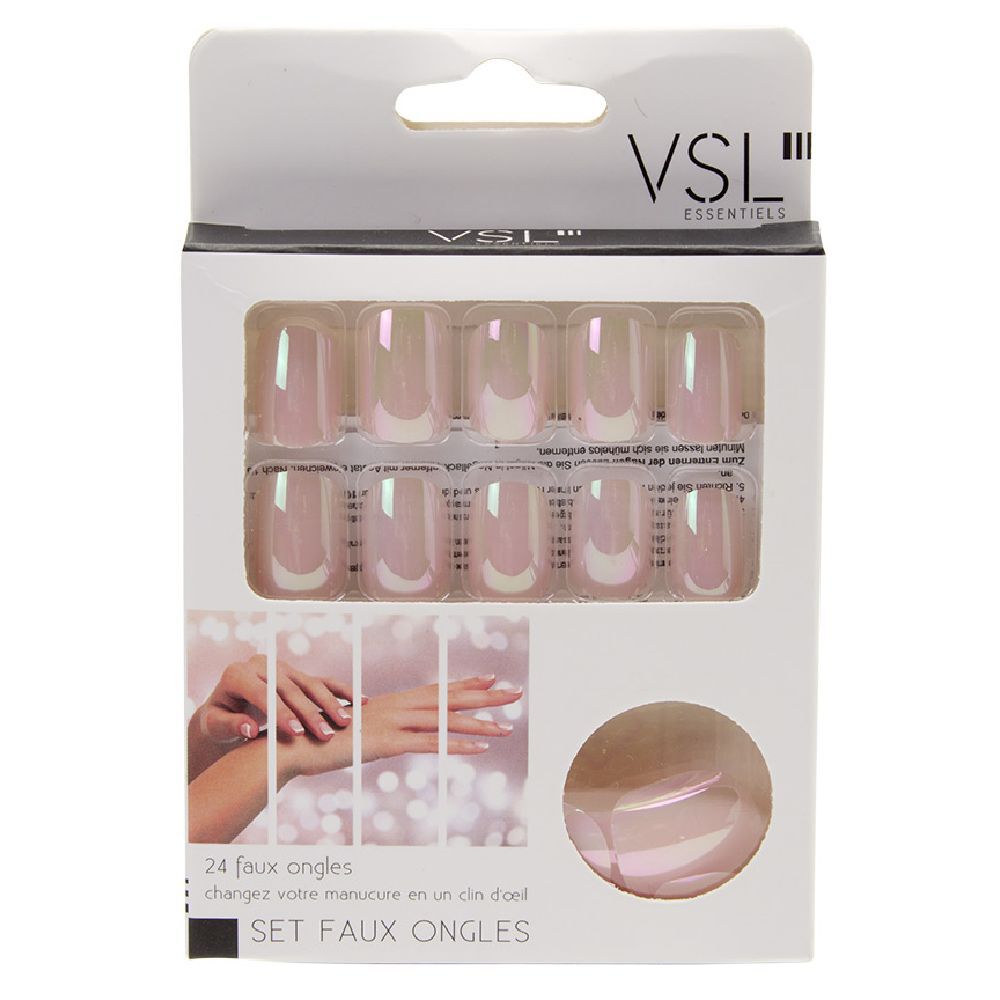 Kit de faux ongles en acrylique rose clair effet miroir