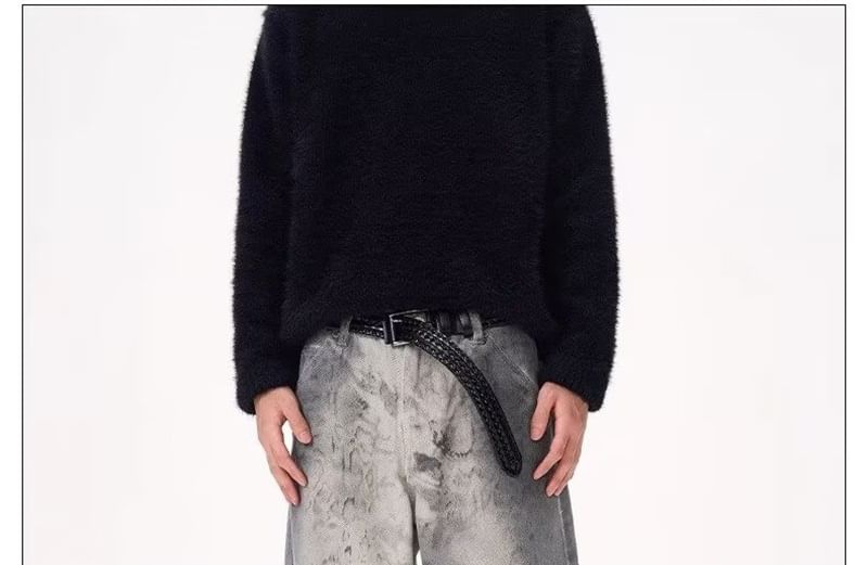 AXEN - Mid Rise Print Washed Wide Leg Jeans
