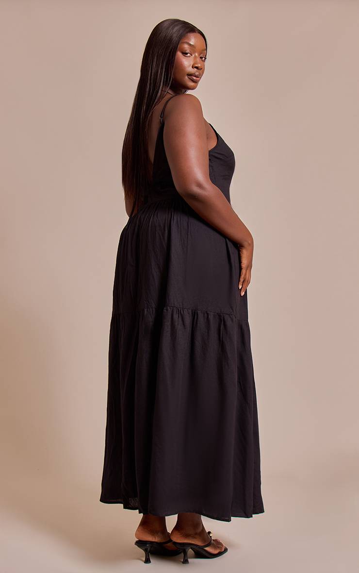 Noir Robe Longue Froncée À Bretelles Grande Taille