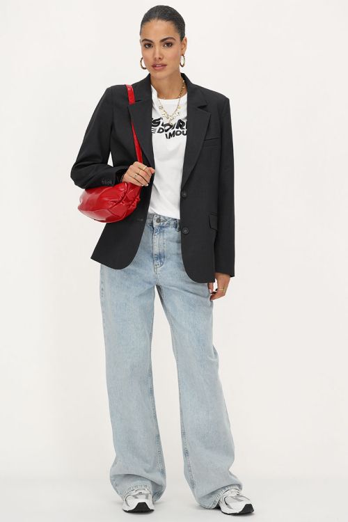 Donkergrijze blazer met zakken & knopen