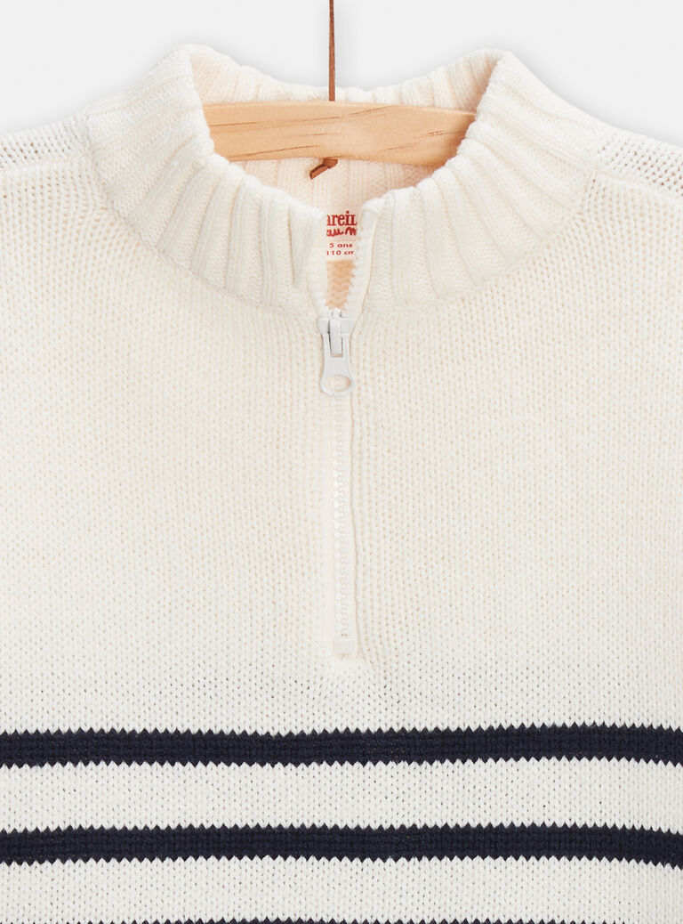 Pull écru à rayures col montant pour garçon