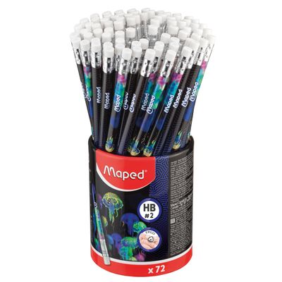 Maped Deepsea Paradise - Pot de 72 Crayons Graphite HB (40% de matière recyclée) - embout gomme