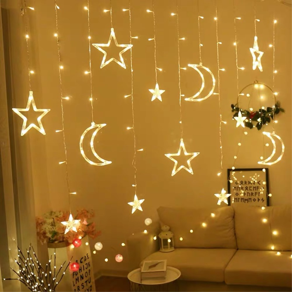 (3.5m) 138 LED's Deko Lichterkette Sternen / Mond Outdoor Beleuchtung IP44 (220V) - Warmweiss