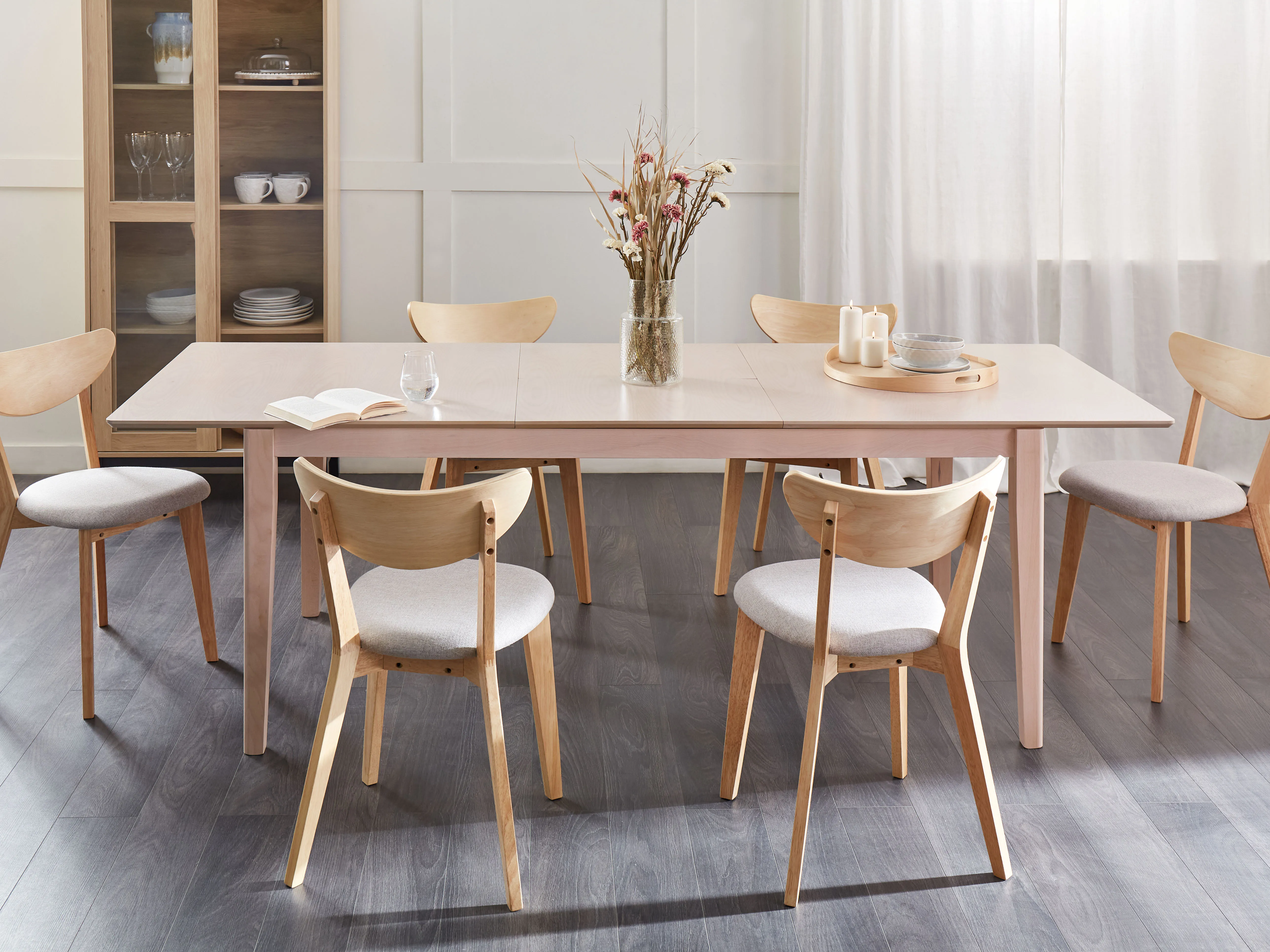 Eettafel uitschuifbaar CROSBY Licht beukenhout 90 cm 180/240 cm