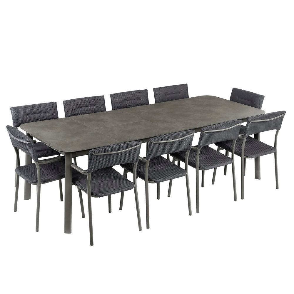 Set 1 ausziehbarer Gartentisch HPL und 10 Gartensessel Oron HPL Dark Grey