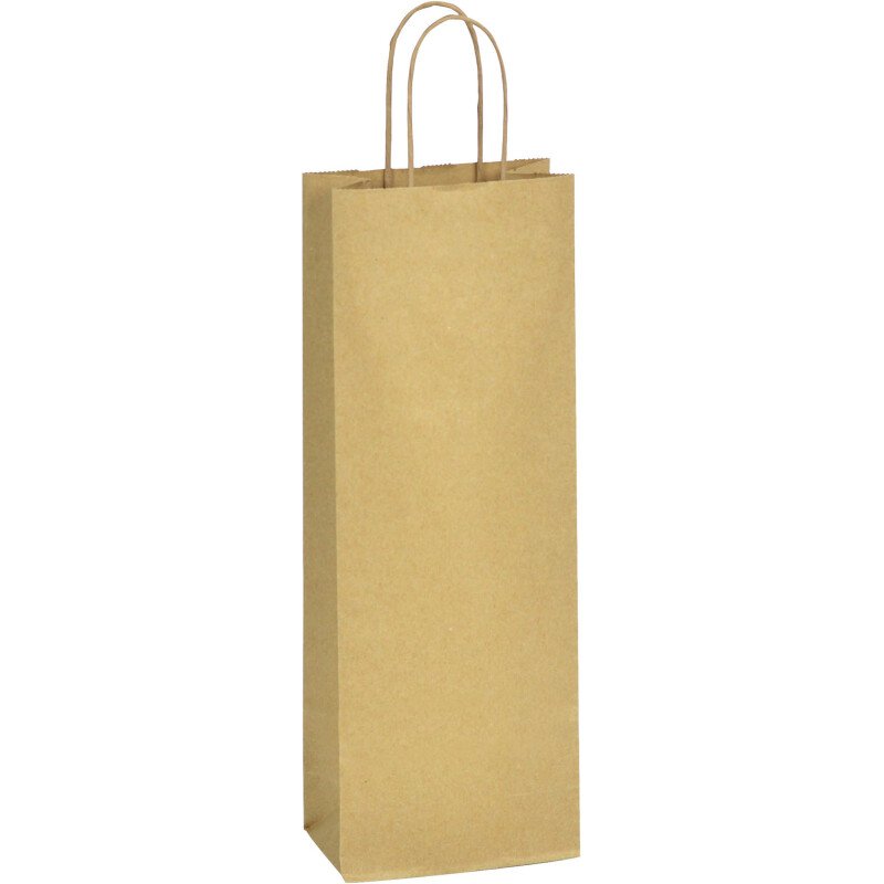 Sac bouteille Eco kraft brun poignées torsadées 39 x 14 x 8 cm - Carton de 200
