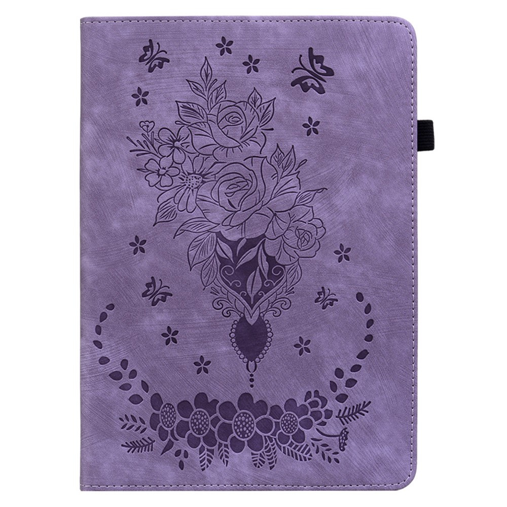 Samsung Galaxy Tab A11 / A9 Leder Tasche Flip Cover Rosen & Schmetterling Imprint - Lila