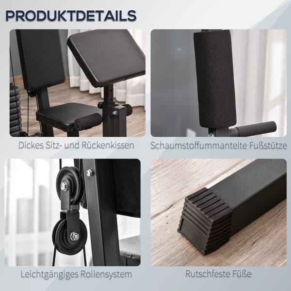 Gym Multigym Treningsutstyr Treningsstasjon Treningssenter Inkludert Vekter Med Rullepolstring Stål Kunstskinn Svart 148 X 108 X 207 Cm