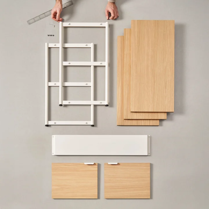TipToe - Unit Regalsystem, H 180 x 84 cm, inkl. 1 Tür und 1 Schublade, Eiche / graphite black