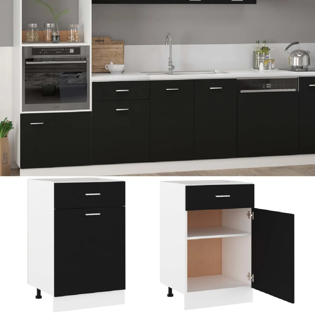vidaXL Armoire de plancher - Noir