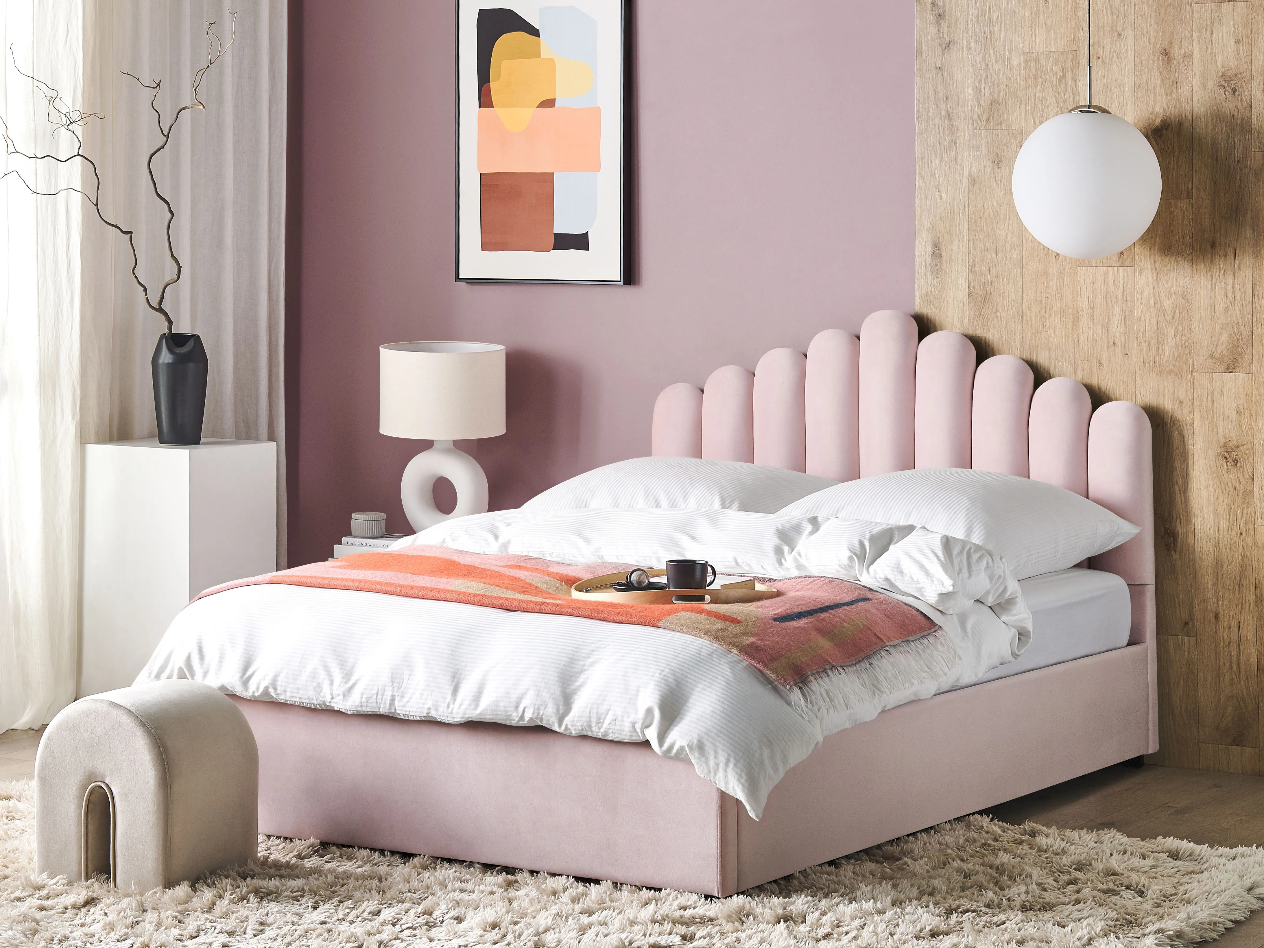 Bed met opbergruimte Fluweel VINCENNES 180 x 200 cm Pastelroze