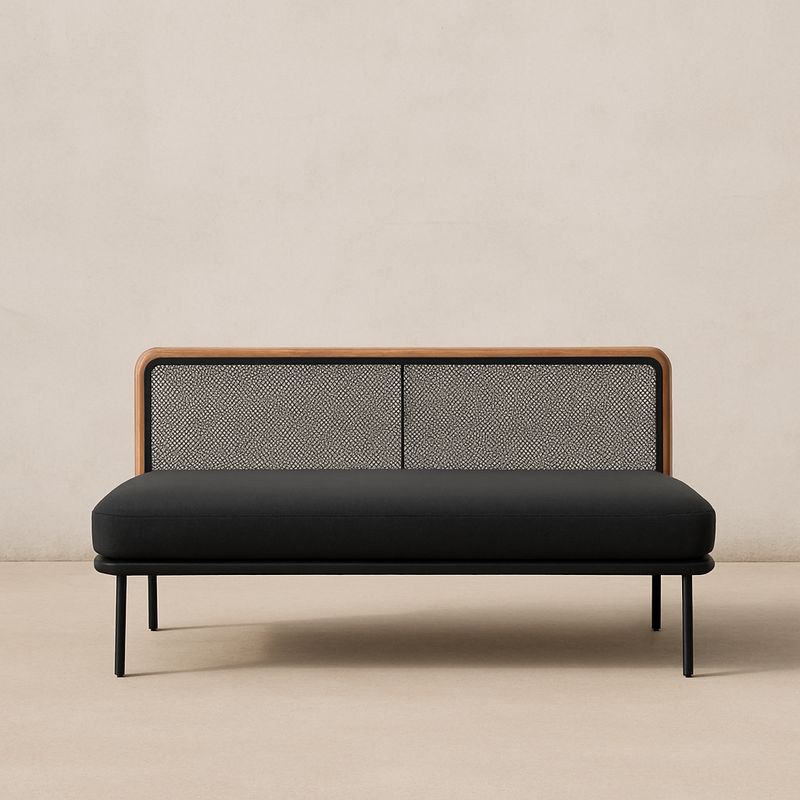 Schwarzes Sofa mit Eichenrahmen und Polyesterstoff