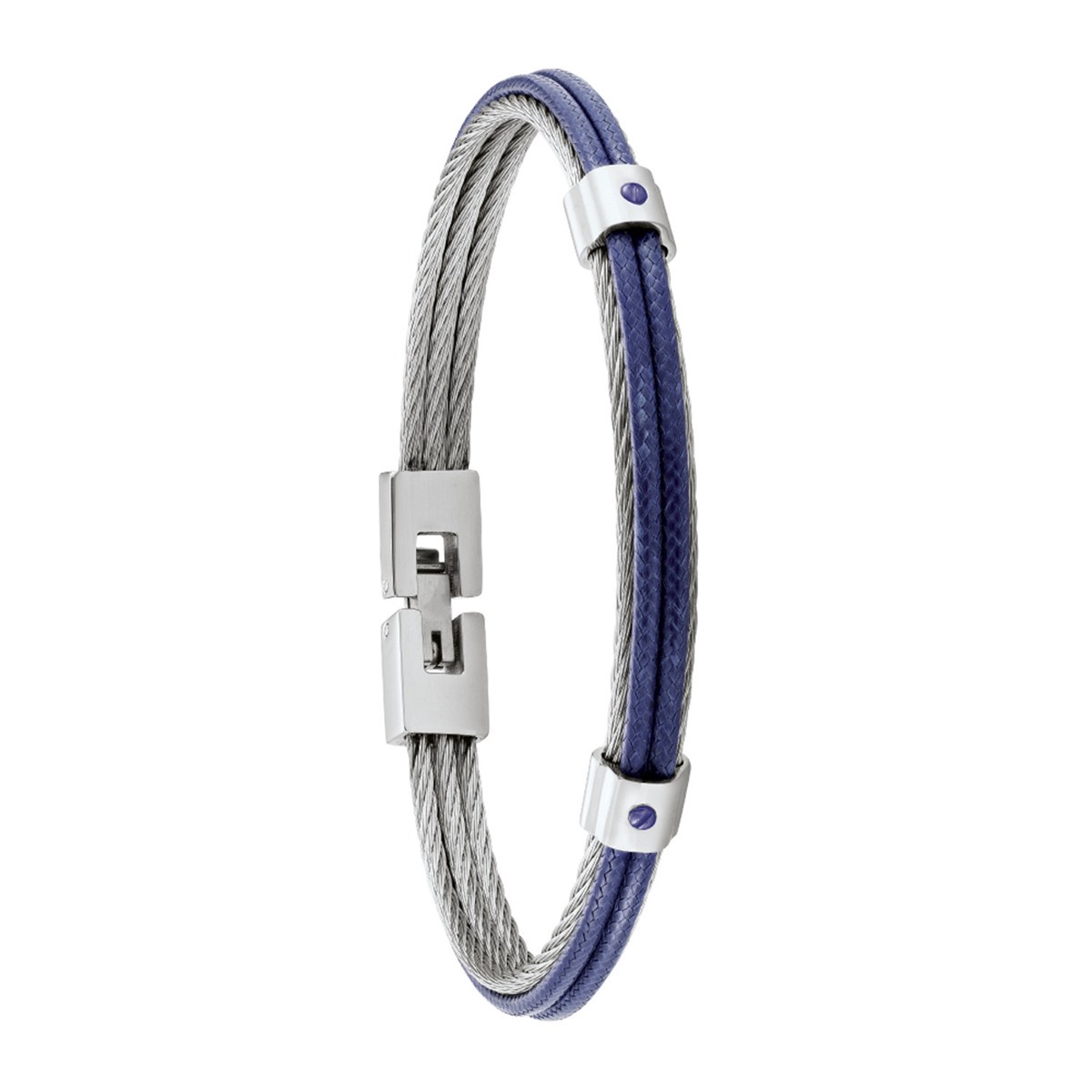 Bracelet homme Jourdan Fuf acier et cordelette bleue