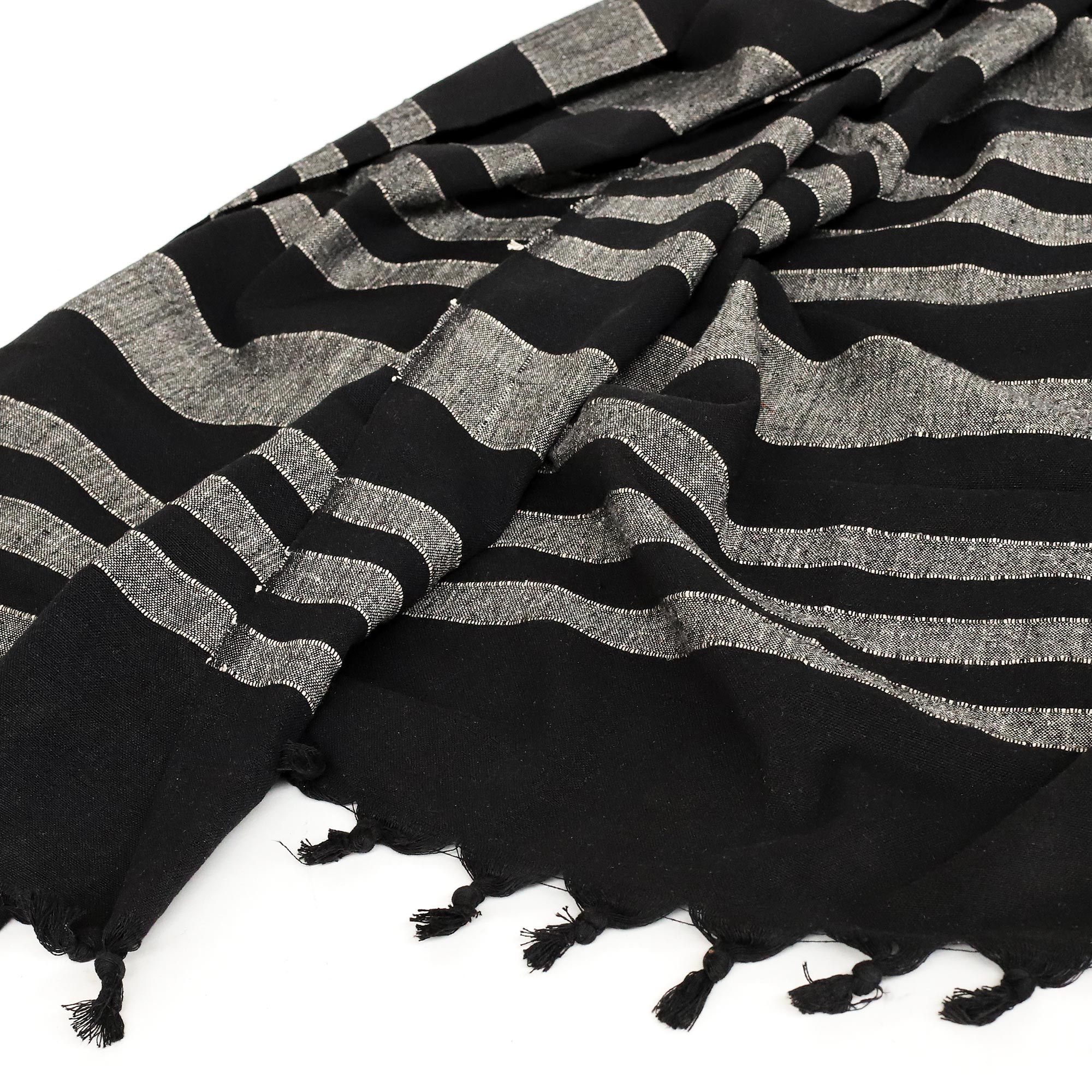 Tagesdecke 'Striped' schwarz-grau, 100% Baumwolle, B 240 cm, L 210 cm von fischer's lagerhaus