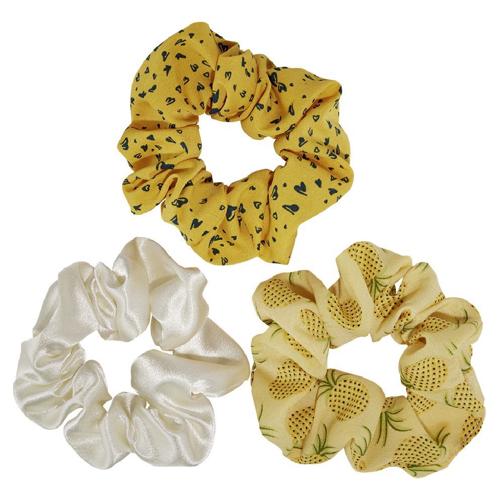 Chouchou jaune et blanc à motifs Ø10cm x3