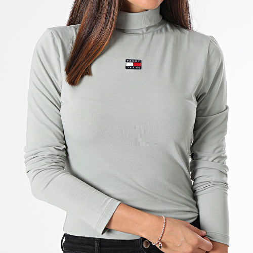 Tee Shirt Manches Longues Col Roulé Femme XS Badge 6495 Vert Kaki Clair