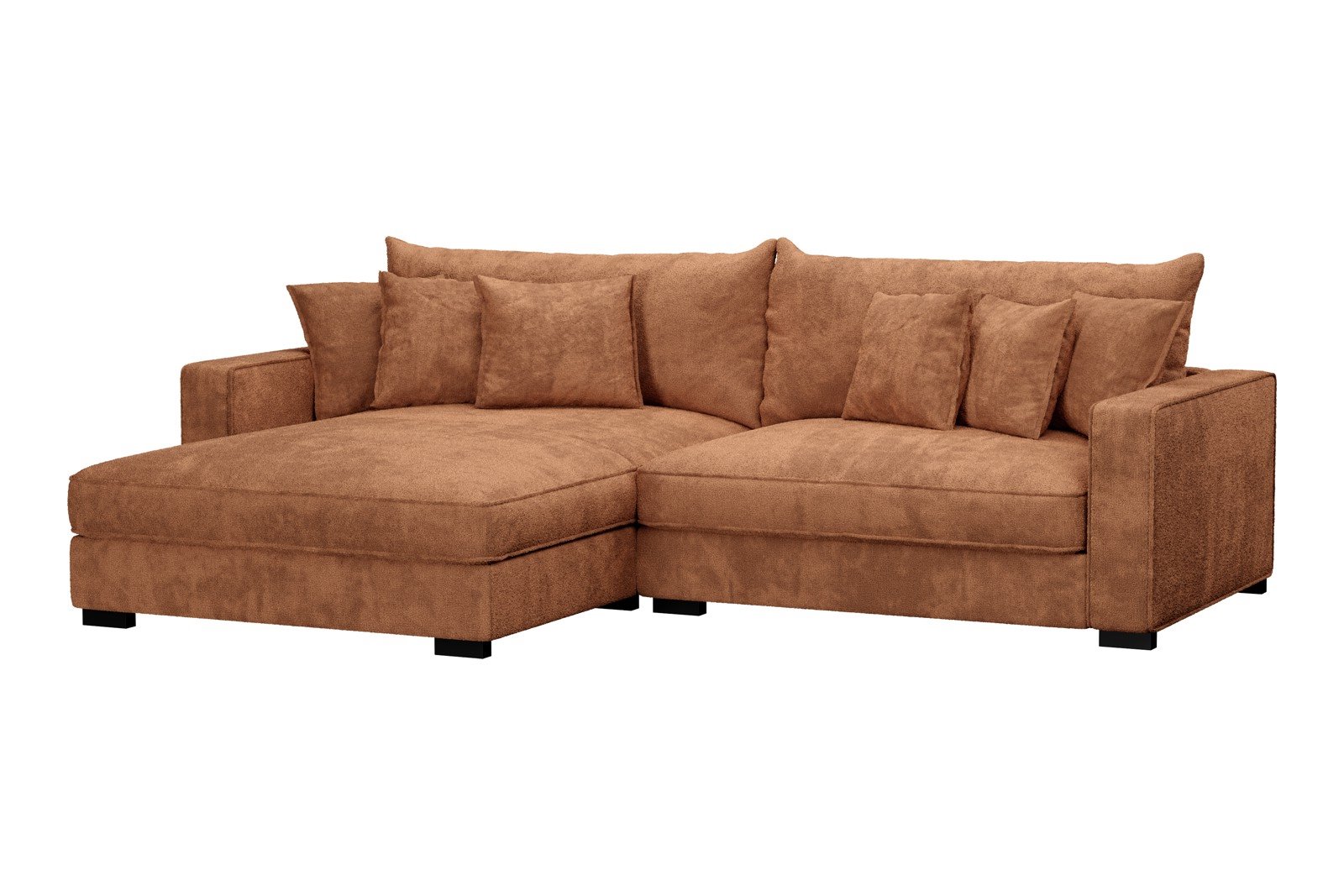 Rossi Lux 2-seter med XL sjeselong venstre Tekstil Genesis 9 Deep Terra, arm B med sorte ben. Lux Komfort.