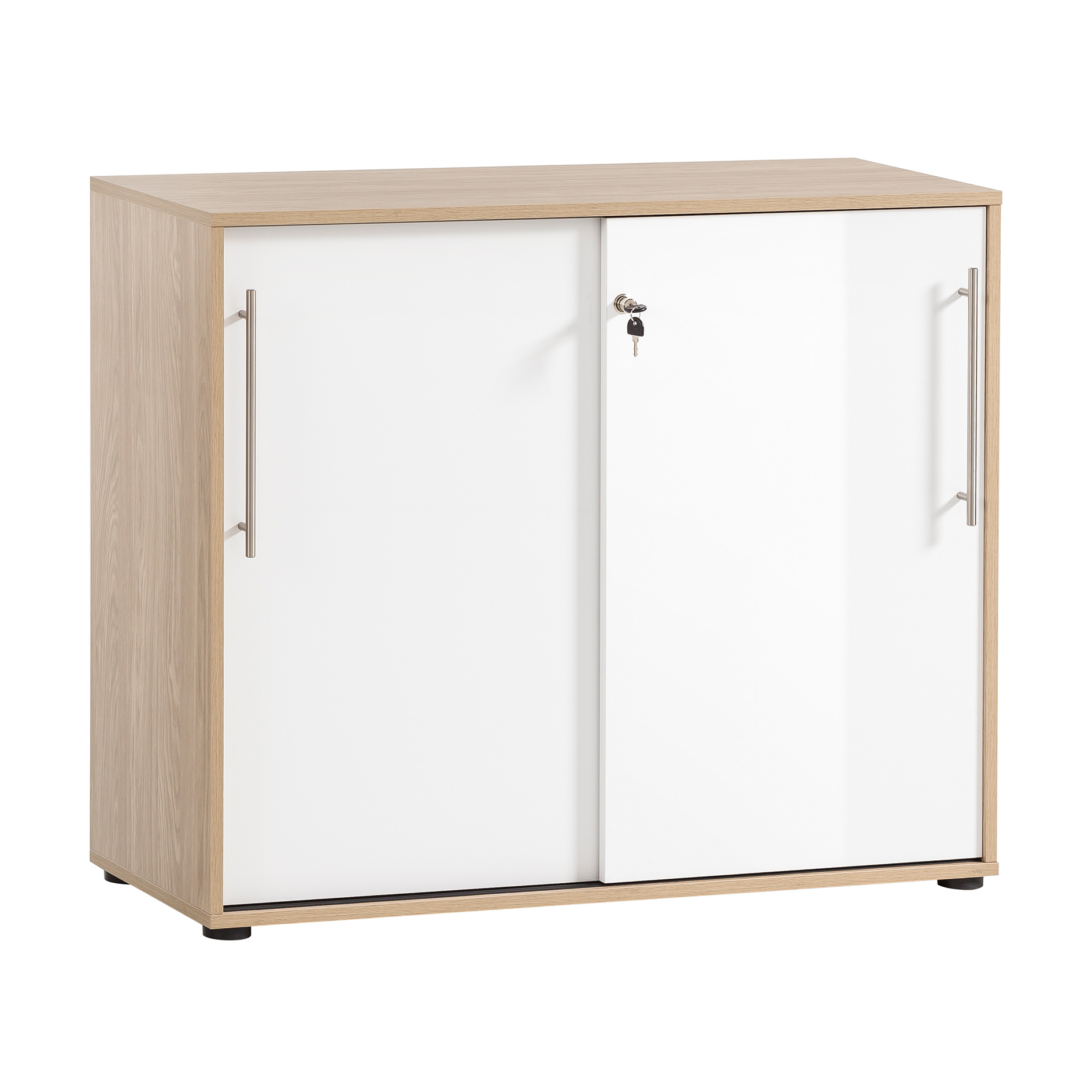 Aktenschrank - weiß Glanz - Eiche hell - abschließbar