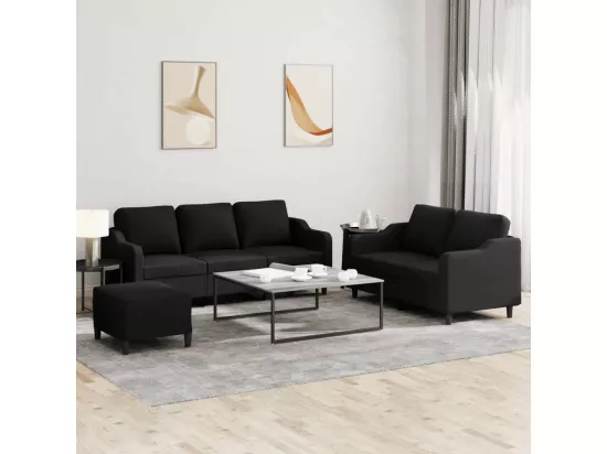 Ensemble de canapés 3 pièces avec coussins Noir Tissu