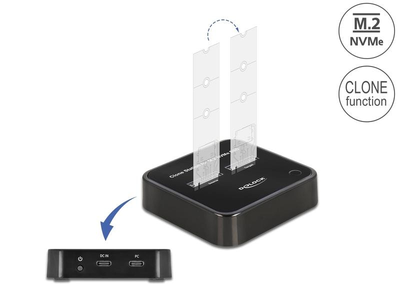 Delock Docking- und Klonstation für 2x M.2 NVMe Delock M.2 Dockingstation für 2 x M.2 NVMe PCIe SSD mit Klon Funktion