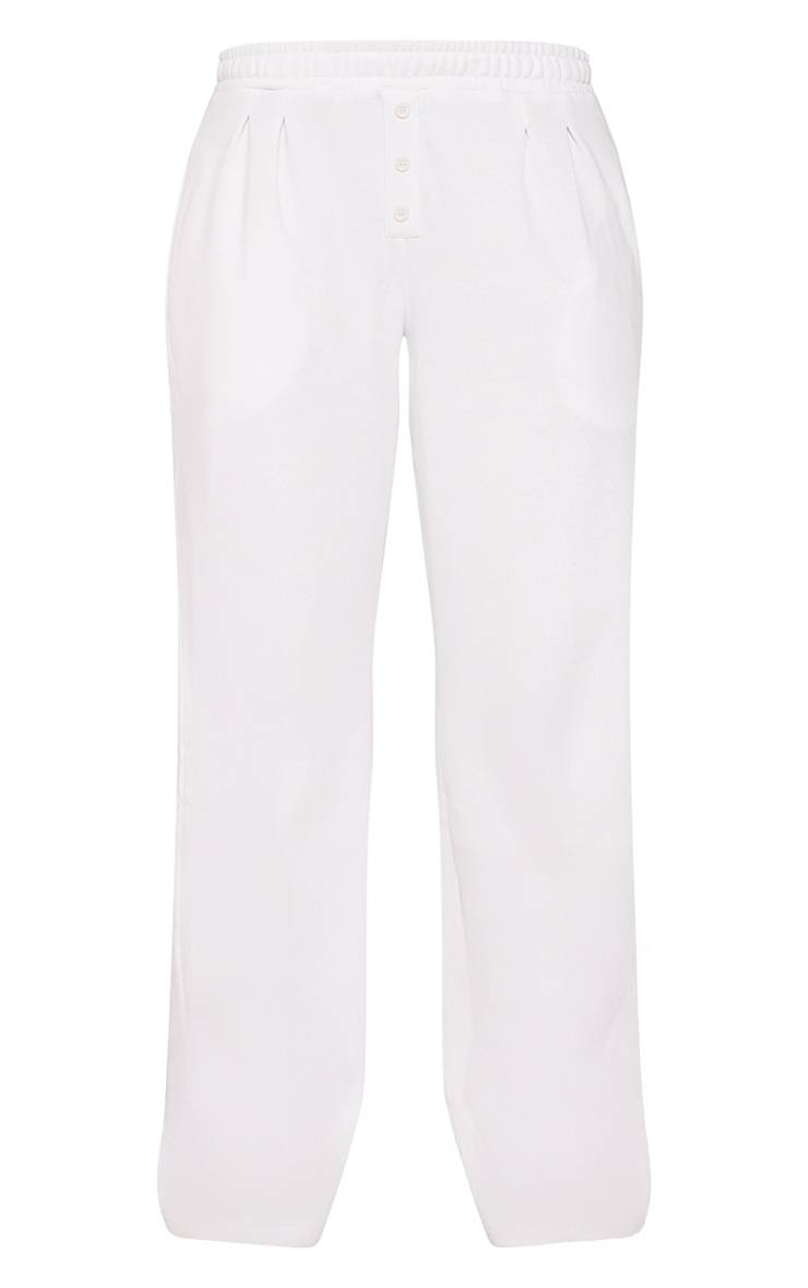 Blanc Jogging Droit À Détails Plissés Et Boutonnage