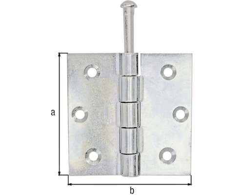 Vierkant scharnier met messing pen, 76 x 77 mm, sendzimir verzinkt