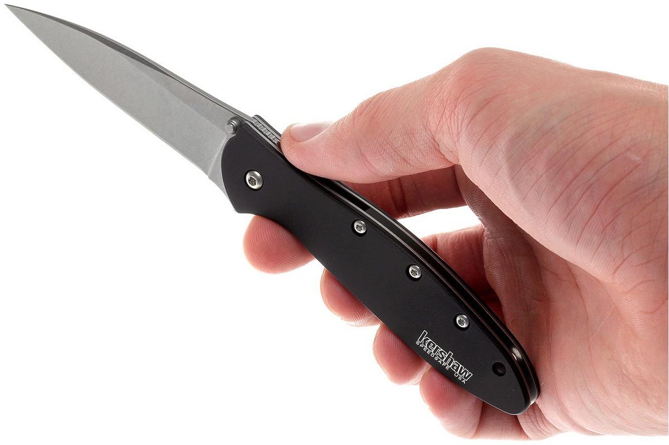 Kershaw Leek 1660SWBLK stonewashed, zwart