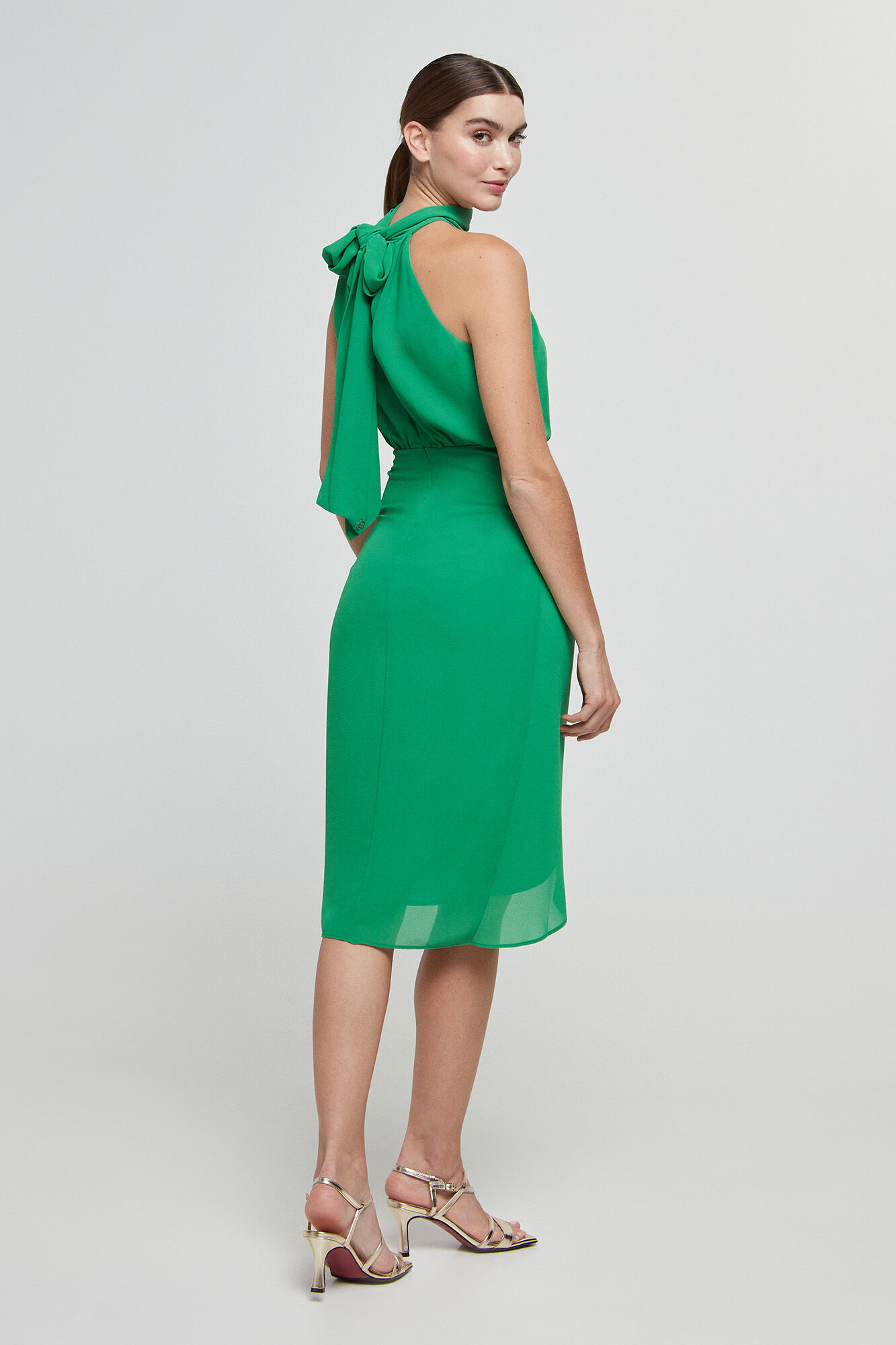Vestido com decote halter - Verde escuro