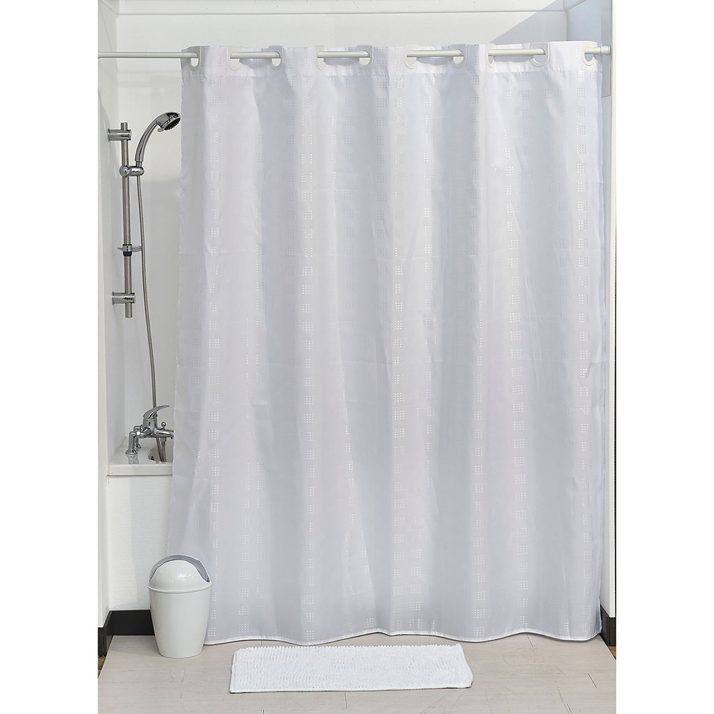 Rideau de douche polyester motif carrés blancs 180x200cm