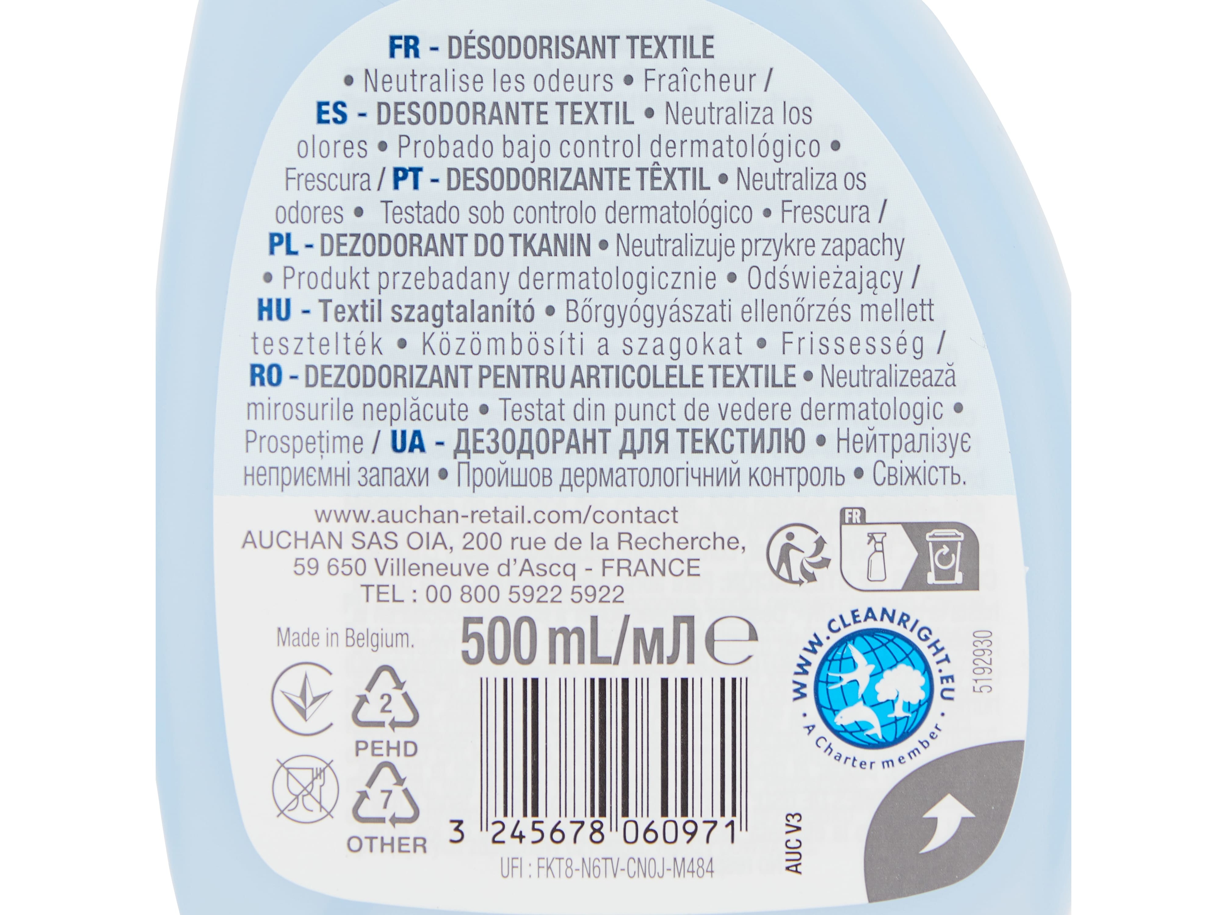 AMBIENTADOR DE TECIDOS AUCHAN FRESCURA SPRAY 500ML