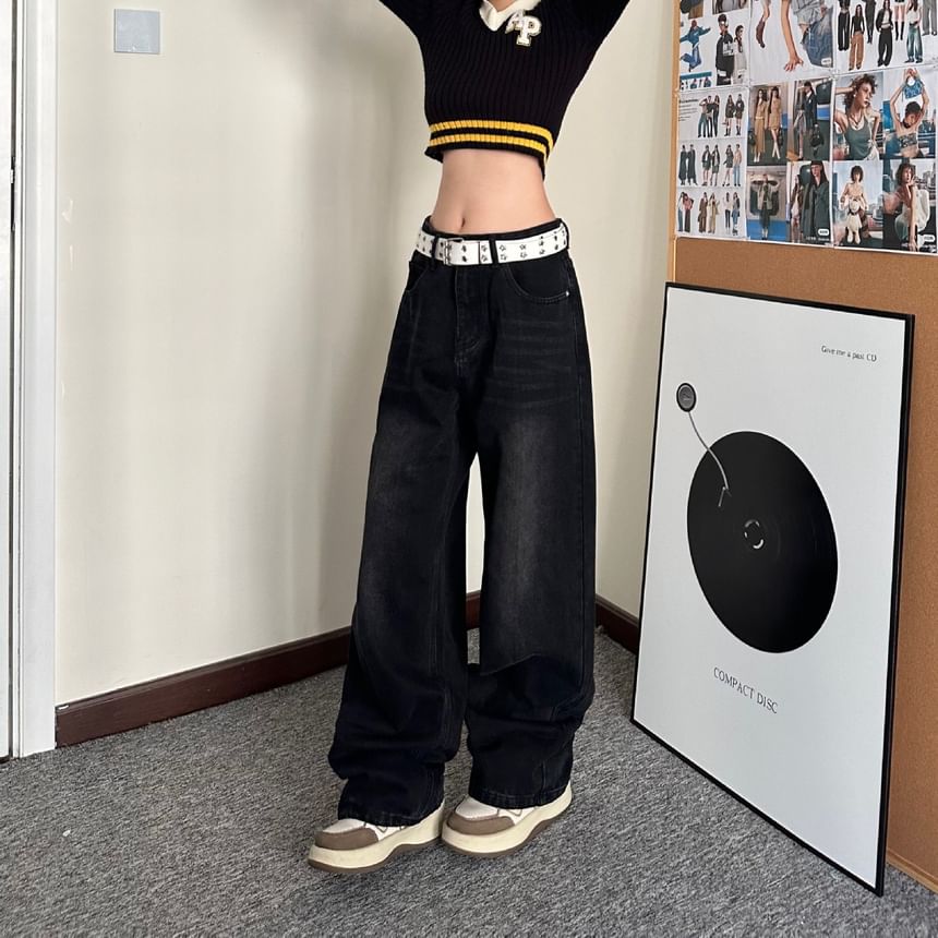 Bolgivy - Low Rise Washed Wide Leg Jeans