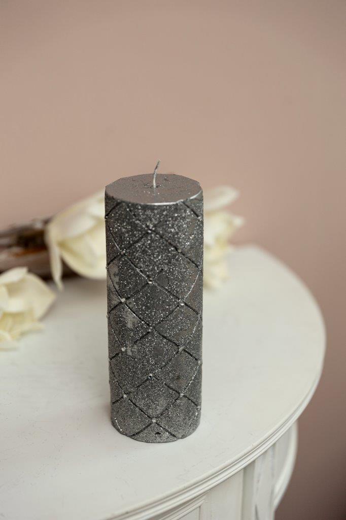 Kerze - silber - mit Steinen - 21 cm
