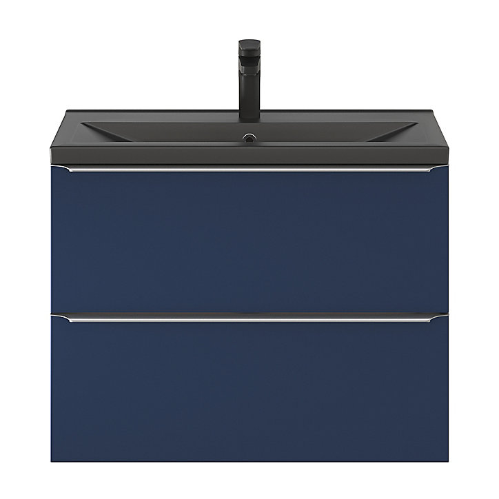 Ensemble salle de bains l.80 cm meuble à suspendre faible profondeur Imandra bleu nuit mat + plan vasque céramique noir